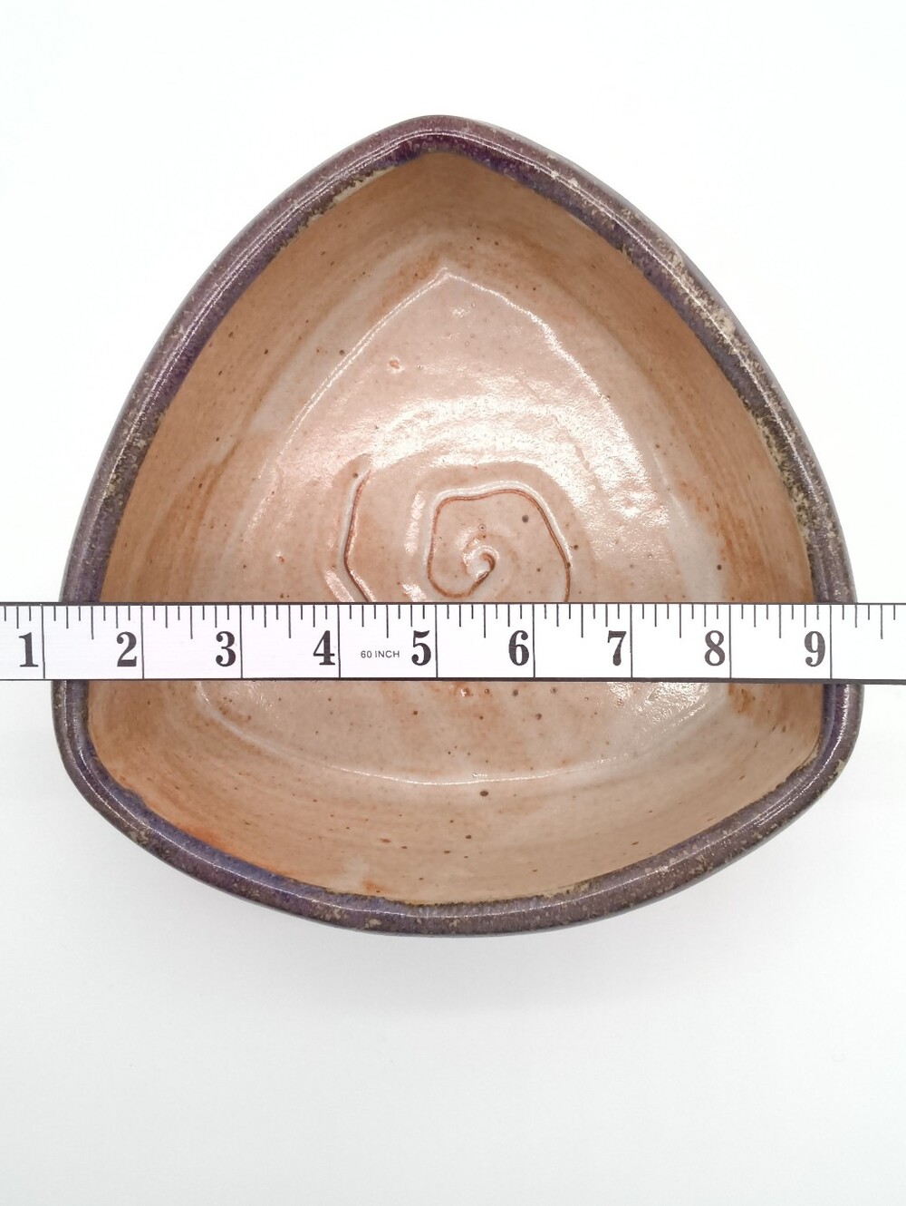Handcrafted Signed Ceramic Rounded Triangular Bowl - Picture 8 of 13